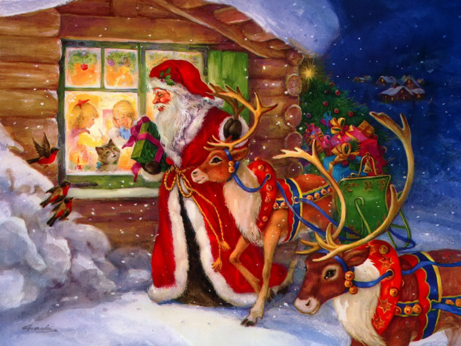 Babbo Natale vintage con renna, 1920x1440 Full HD+ WUXGA, Desktop
