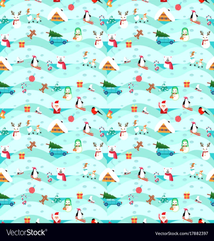 Pattern natalizio Babbo Natale renne pinguini, 900x1015 Full HD Verticale, Smartphone