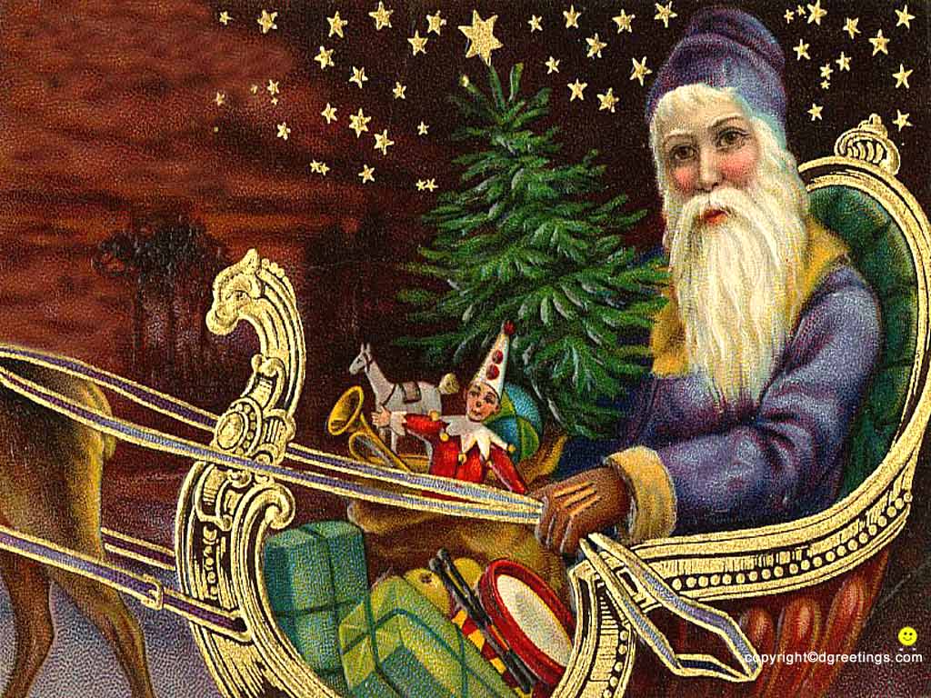 Babbo Natale vintage su slitta, 1024x768 HD, Desktop