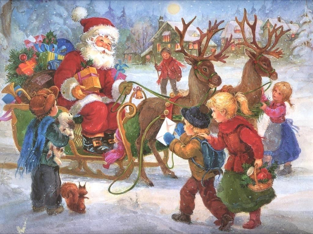 Babbo Natale vintage slitta renne, 1024x768 HD, PC Desktop