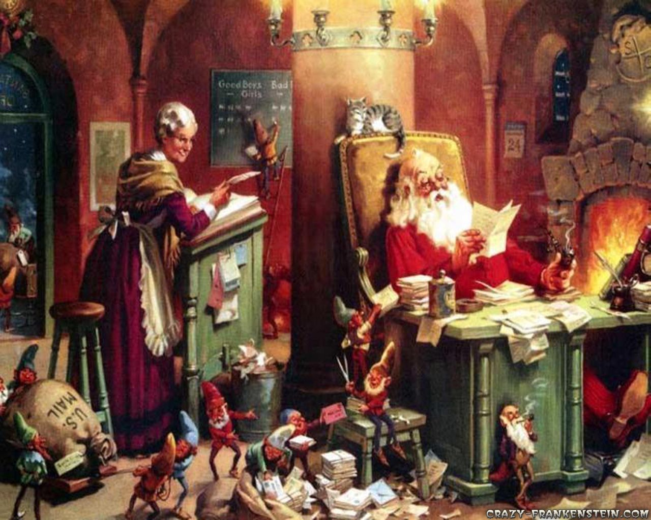 Babbo Natale vintage con elfi, 1280x1024 720p, PC