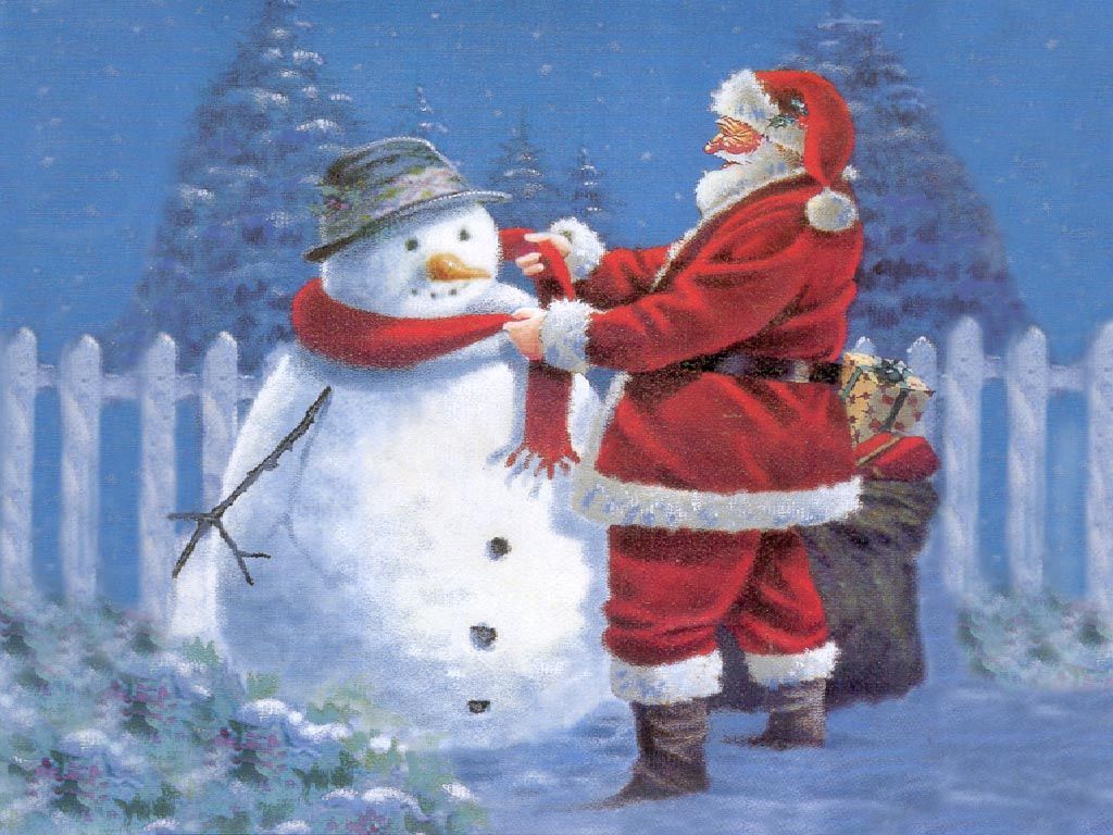 Babbo Natale con pupazzo di neve, 1024x768 HD, Desktop