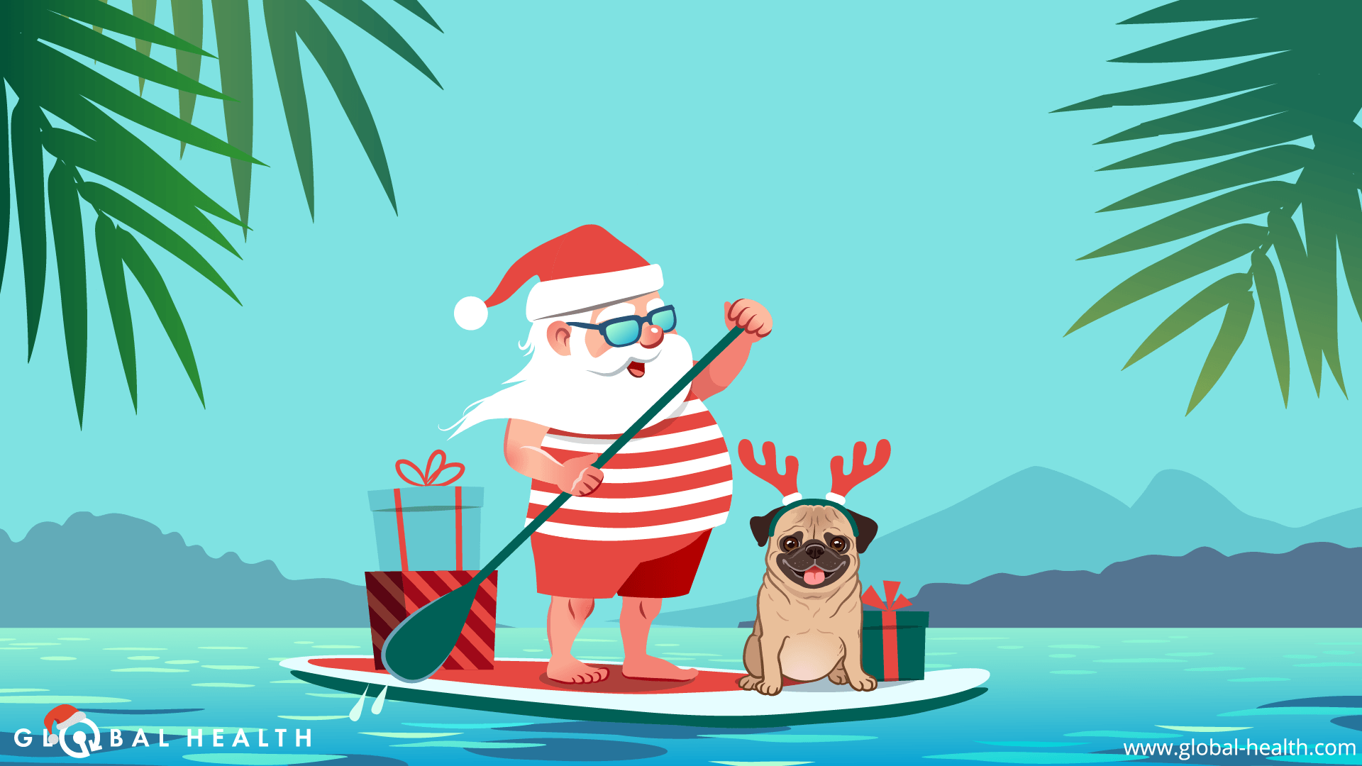 Babbo Natale su paddleboard con cane, 1920x1080 1080p, PC Desktop