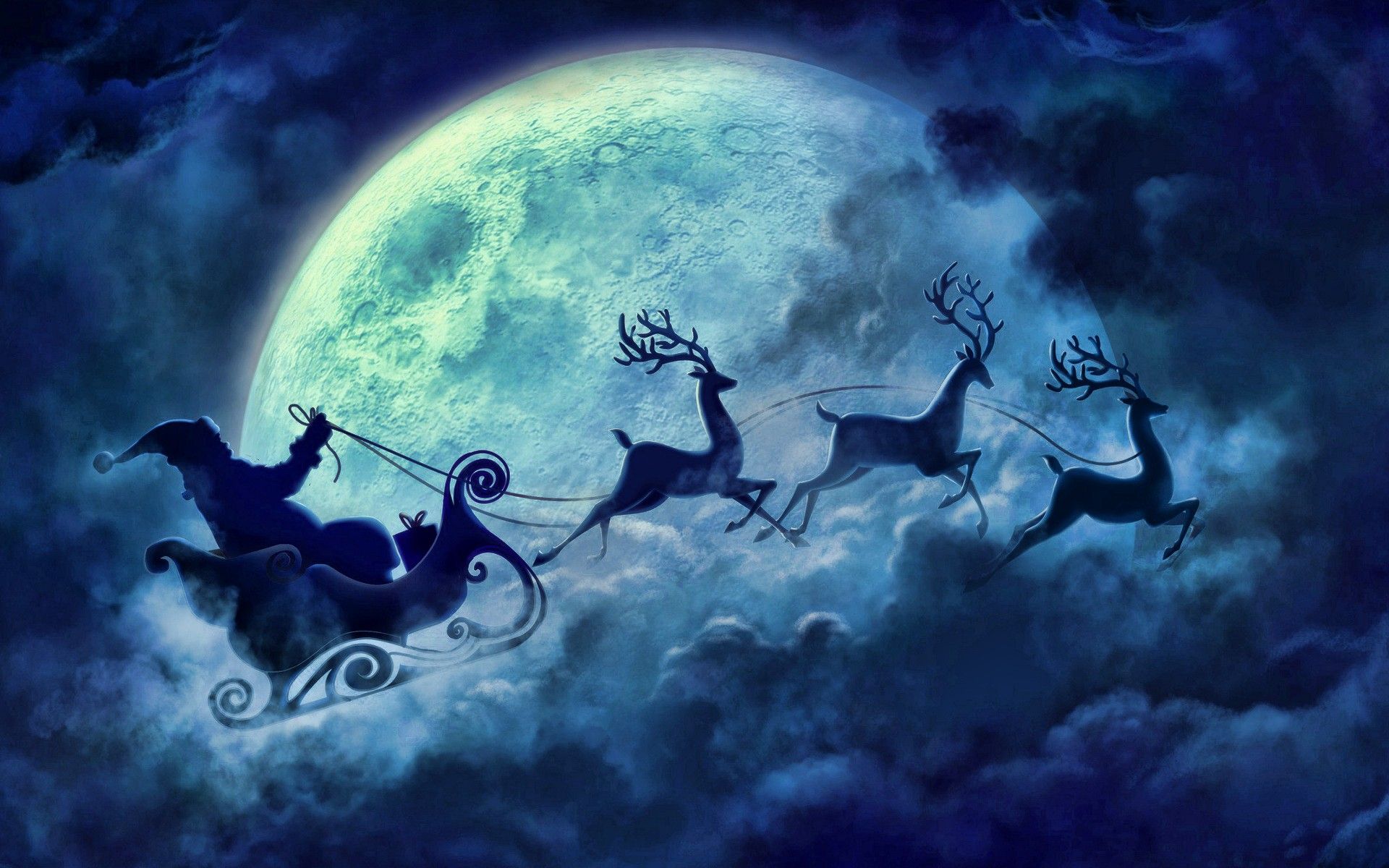 Babbo Natale slitta renne luna, 1920x1200 Full HD+, PC