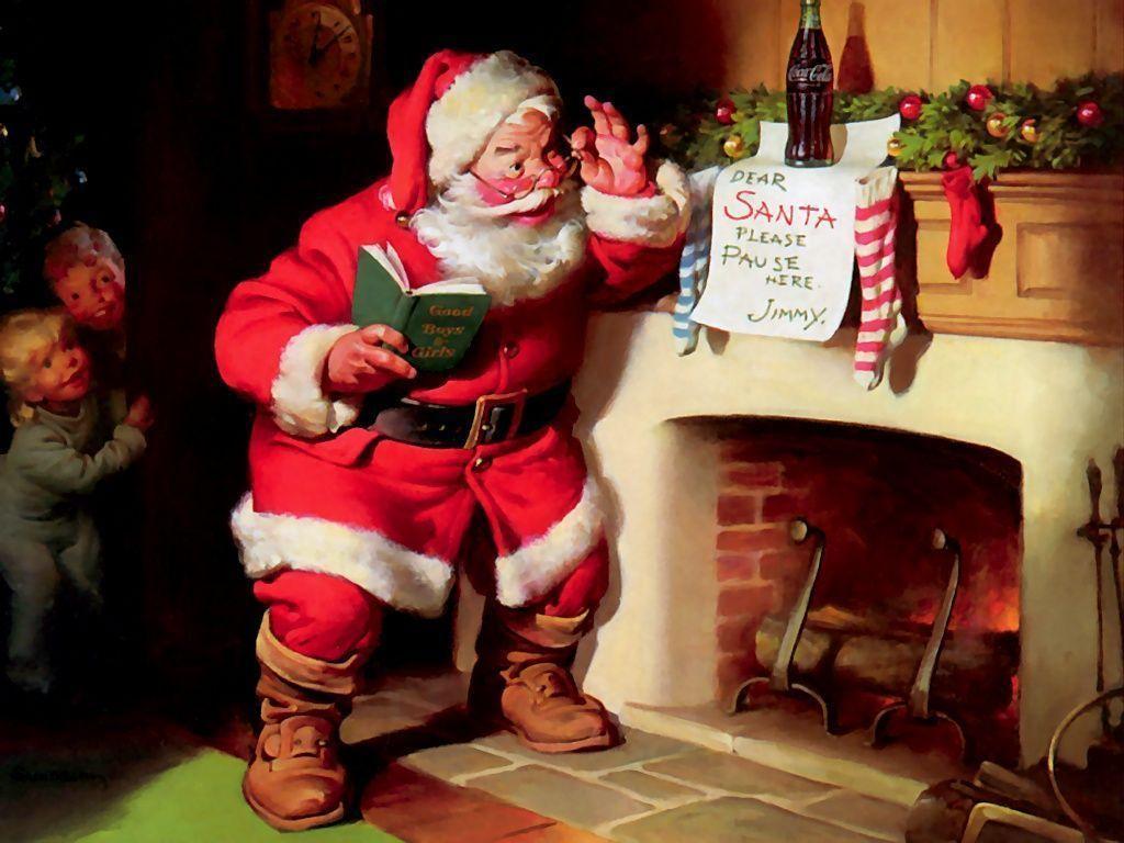 Babbo Natale legge lettera camino, 1024x768 HD, PC Desktop