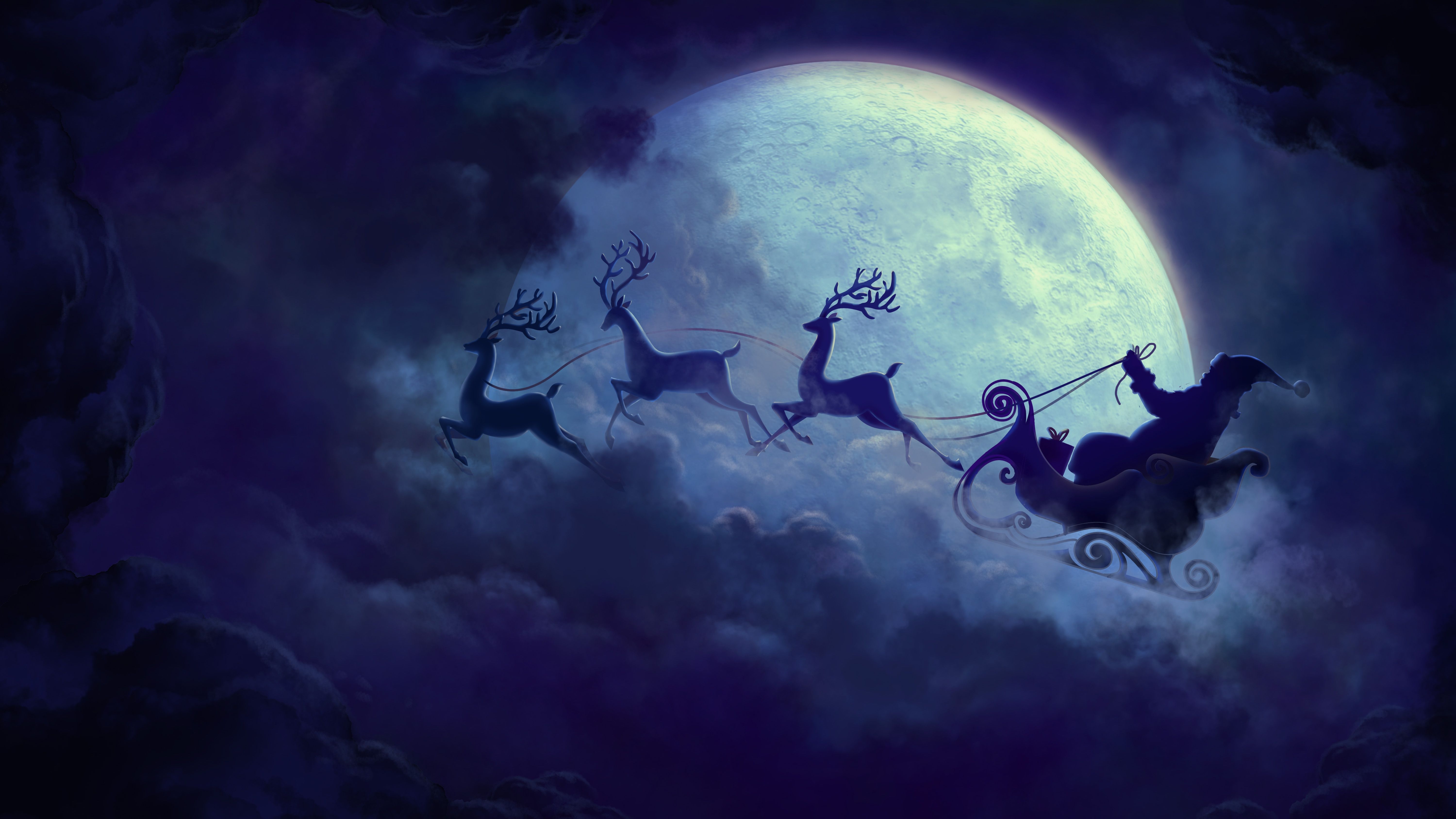 Babbo Natale slitta luna, 6000x3375 4K Ultra HD, Desktop