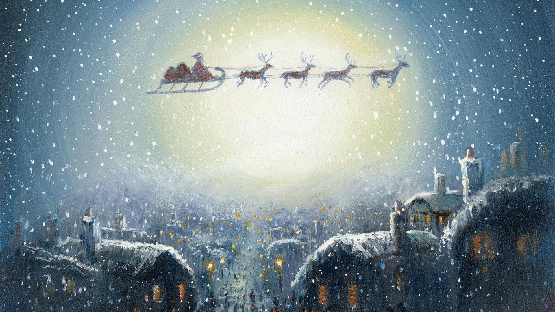 Babbo Natale slitta renne luna, 1920x1080 Full HD 1080p, Monitor Gaming
