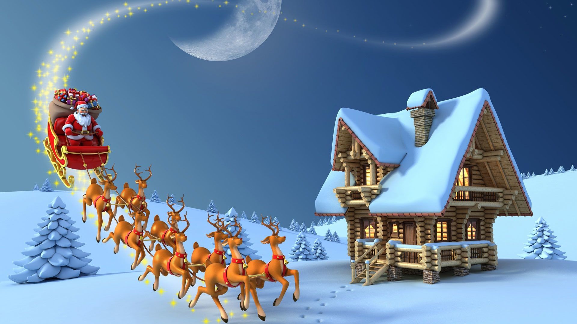 Babbo Natale slitta renne notte, 1920x1080 1080p, PC