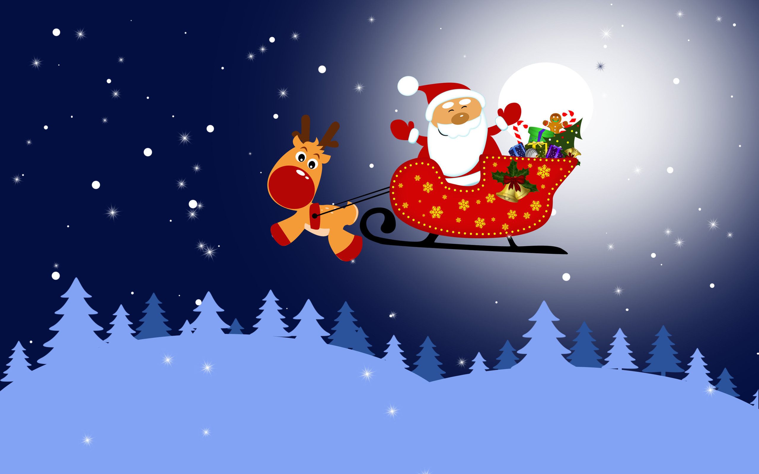 Babbo Natale slitta renna notte, 2560x1600 2K+, Desktop
