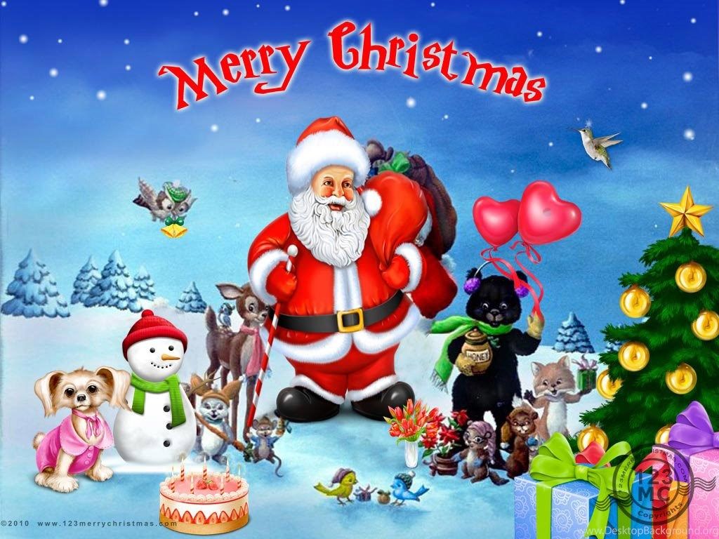 Babbo Natale con animali festosi, 1024x768 HD, Desktop