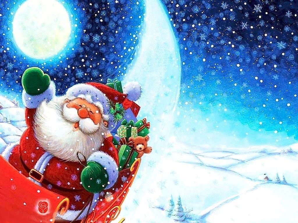 Babbo Natale slitta luna piena, 1024x768 HD, PC Desktop