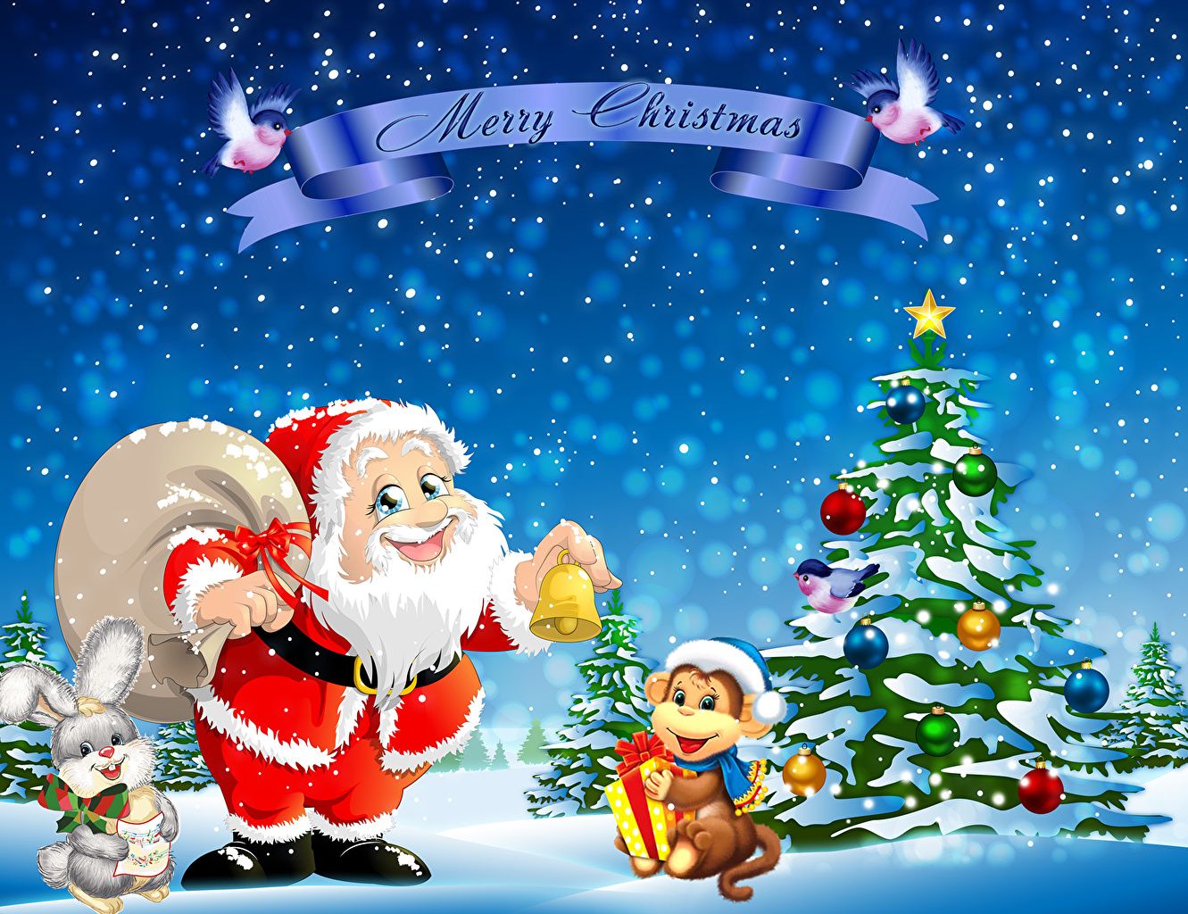 Babbo Natale scimmia coniglio albero, 1331x1024 HD, PC Desktop