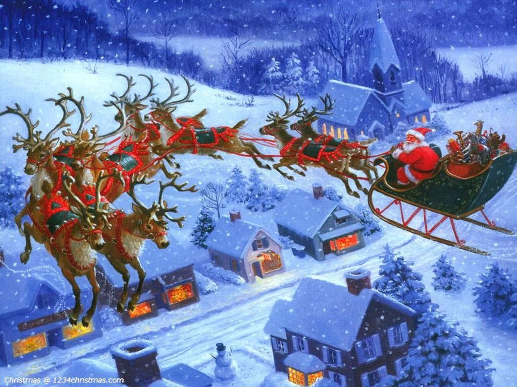 Babbo Natale slitta renne volanti, 1024x768 HD, Desktop