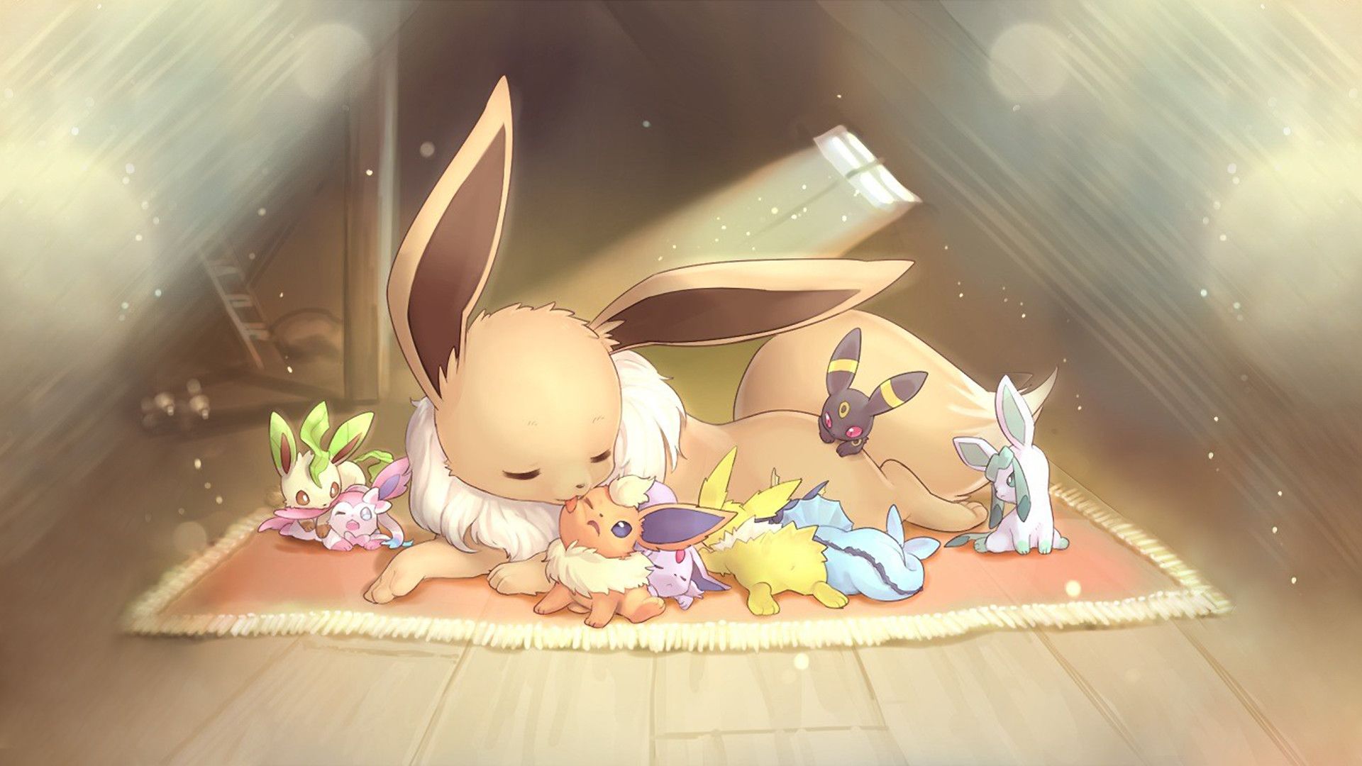 Eevee e evoluzioni addormentate, Pokémon, 1920x1080 Full HD 1080p, Desktop