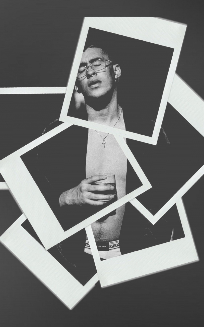 Bad Bunny foto polaroid bianco nero, 800x1280 Verticale, Mobile