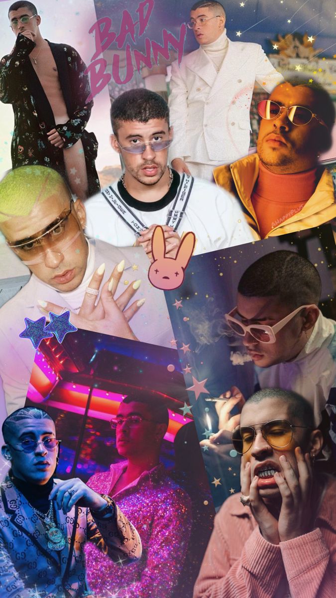 Collage Bad Bunny cantante, 675x1200 Verticale, Telefono