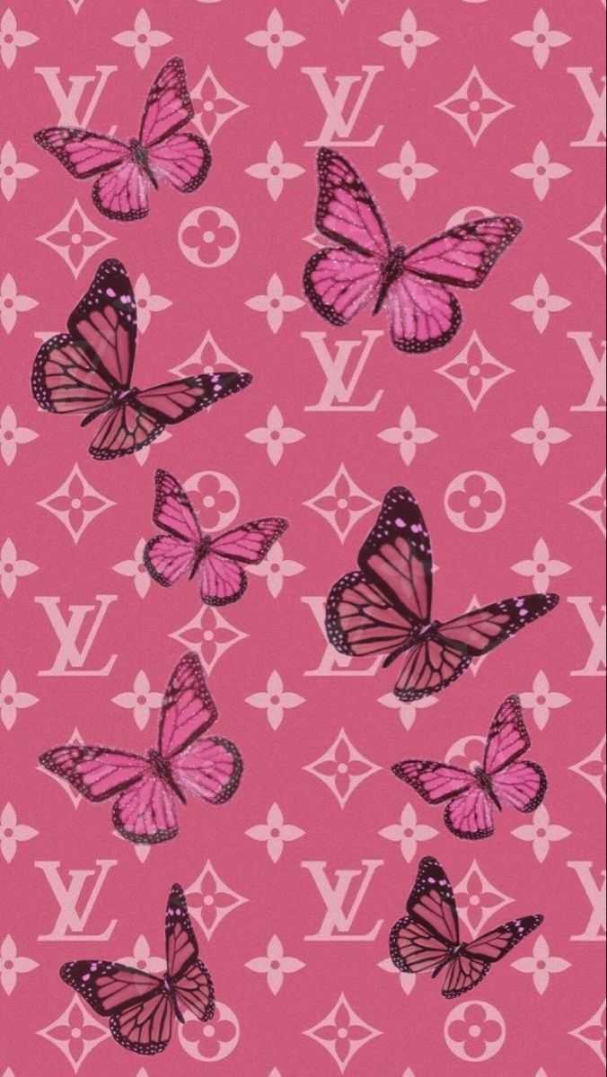 Farfalle rosa logo Louis Vuitton, moda di lusso, 676x1200 Verticale, Telefono