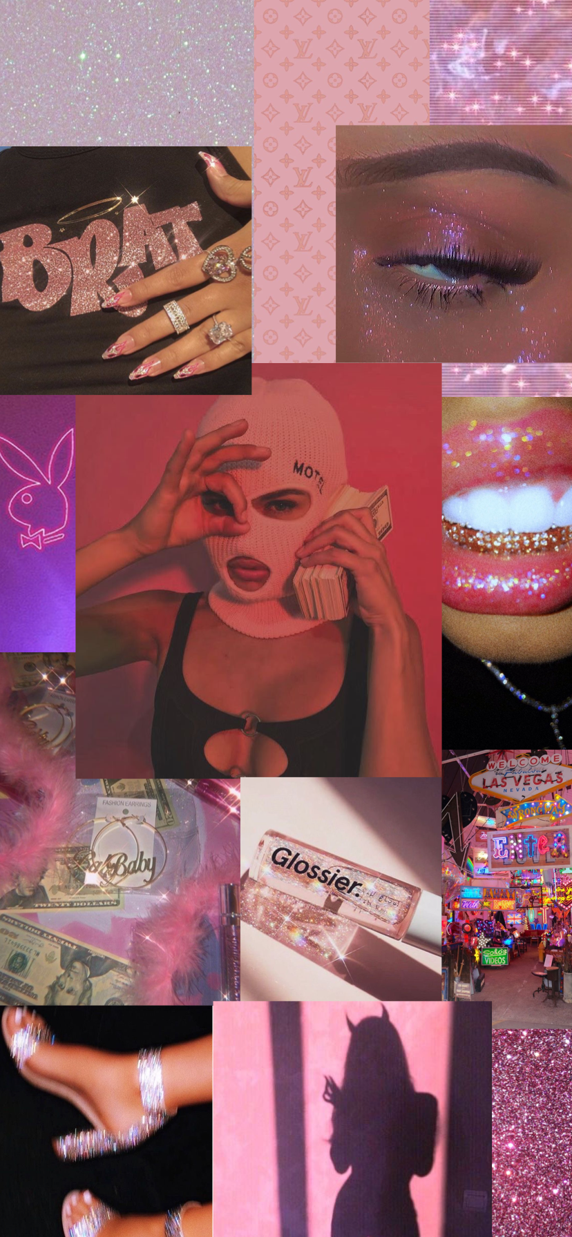 Collage estetico rosa baddie, 828x1792 Verticale, Telefono