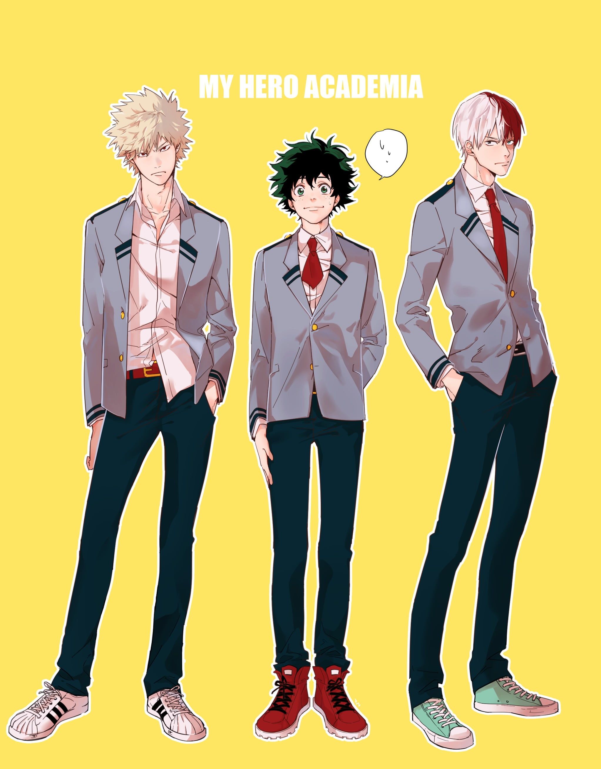 Bakugou, Deku e Todoroki uniforme, Quirk Esplosione, 2045x2613 Verticale, Telefono