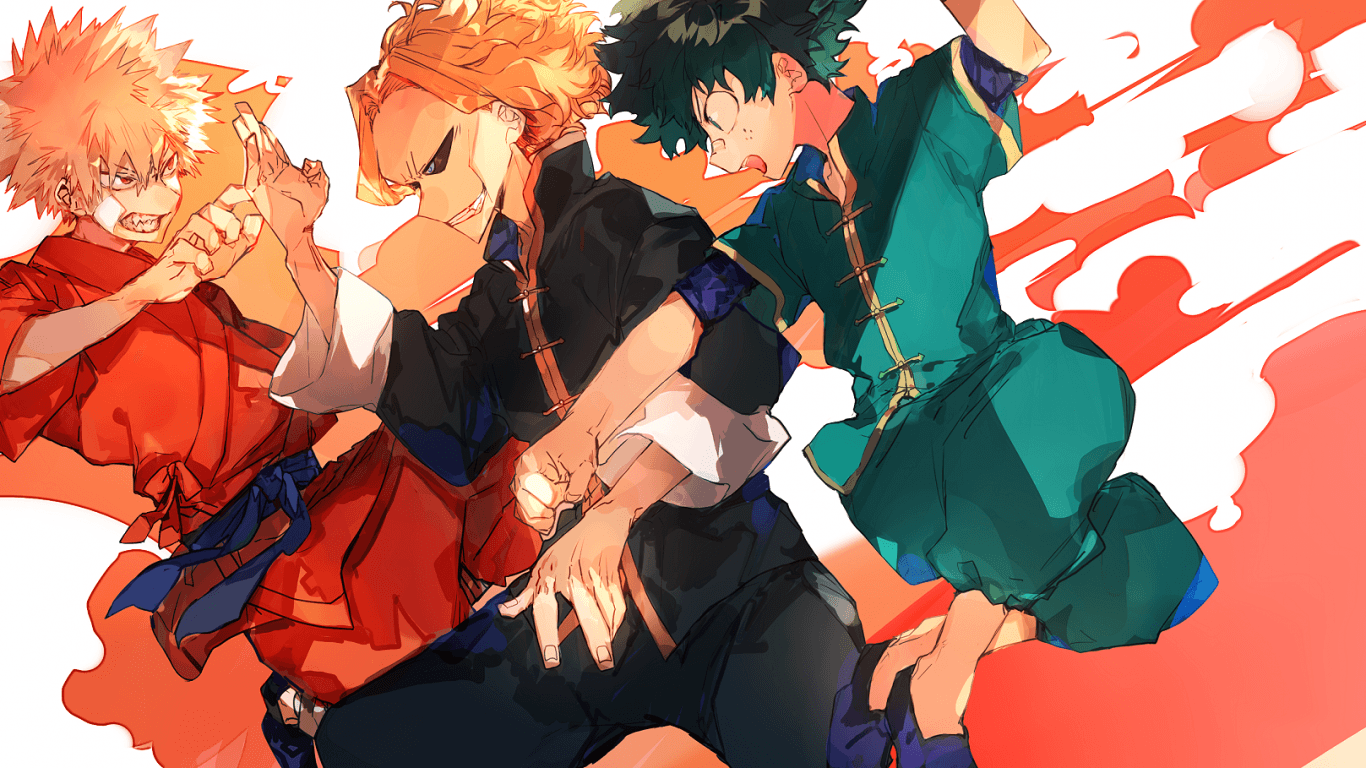 Bakugou e Midoriya, My Hero Academia, Dynamight, 1366x768 720p, ROG Asus Laptop