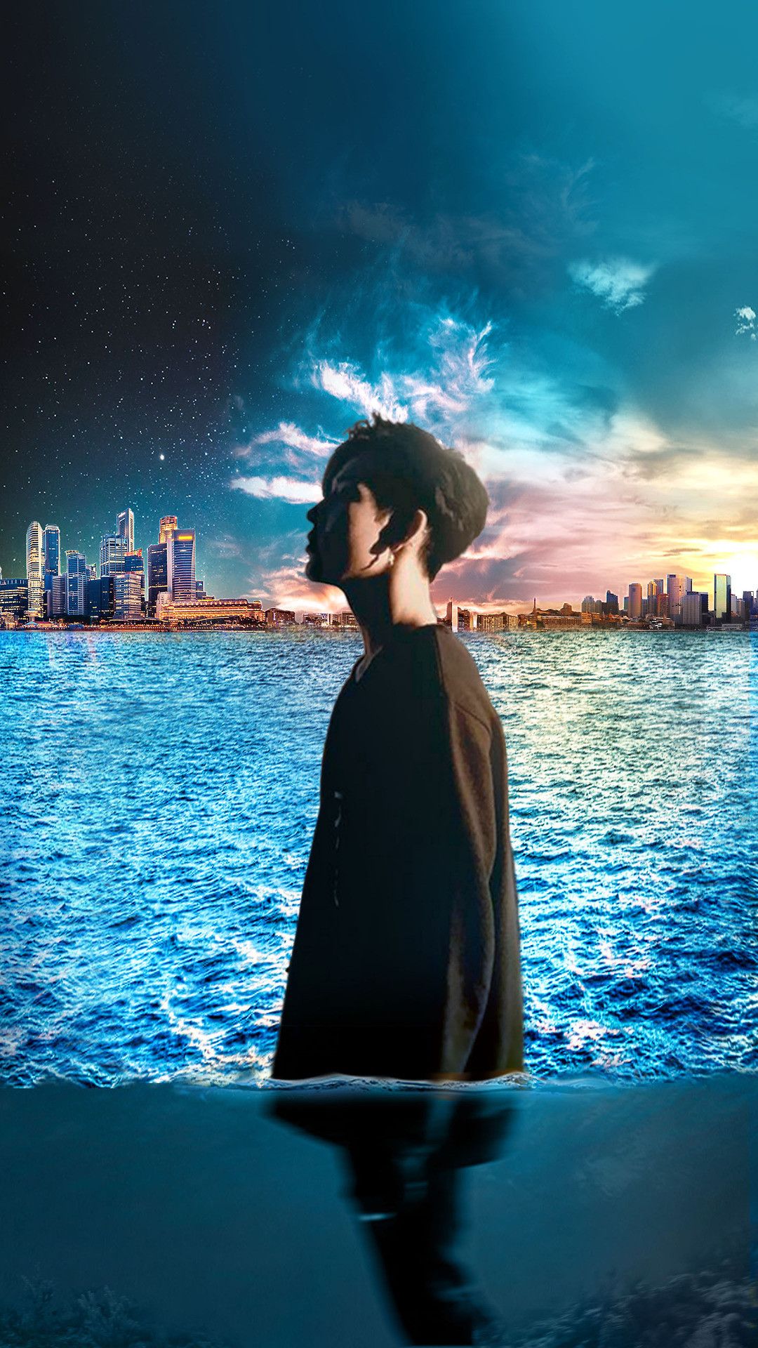 BamBam GOT7 con skyline, 1080x1920 Verticale, Mobile