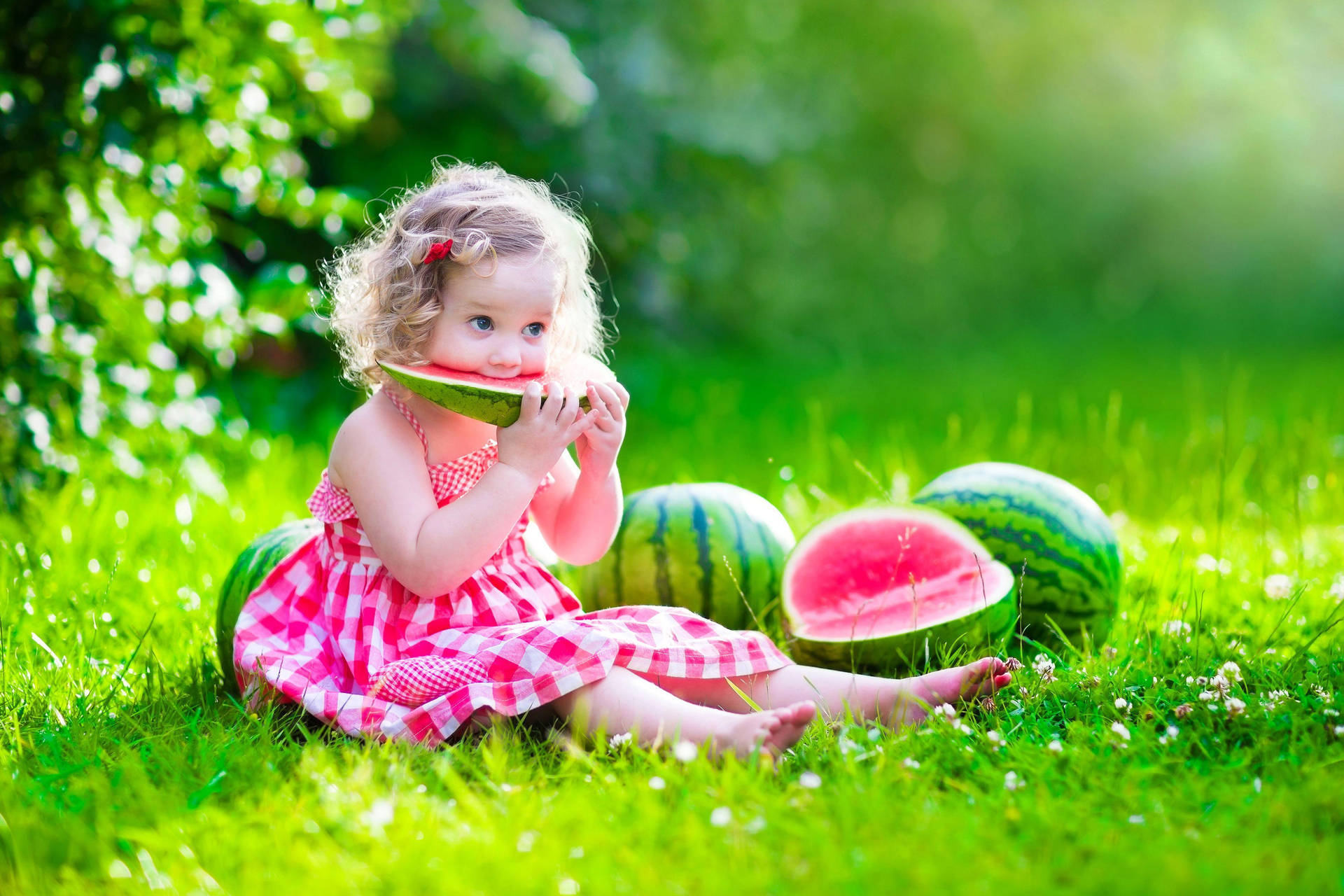 Bambina mangia anguria nel prato, 1920x1280 Full HD+ WUXGA, Desktop