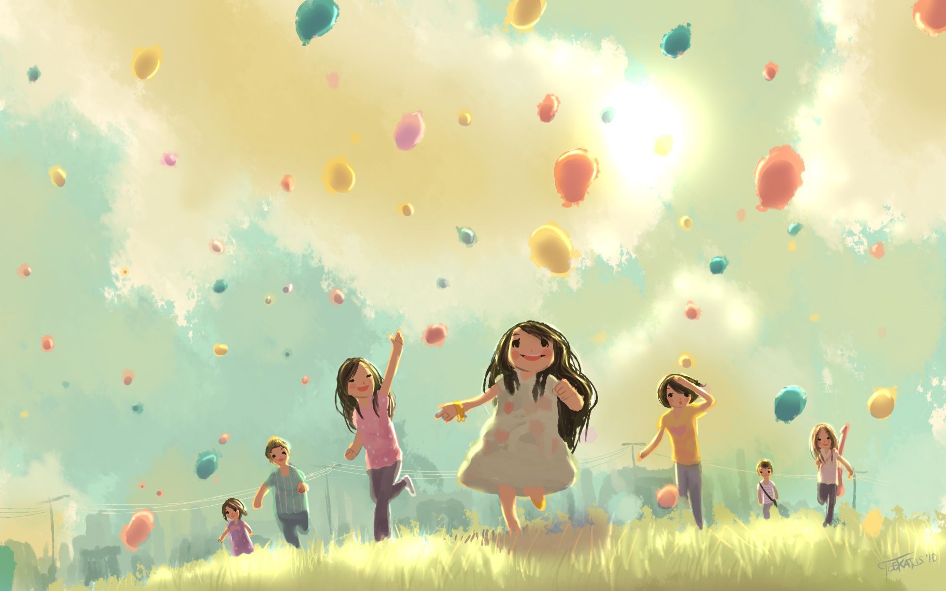 Bambini con palloncini colorati, 1920x1200 Full HD+ WUXGA, Desktop