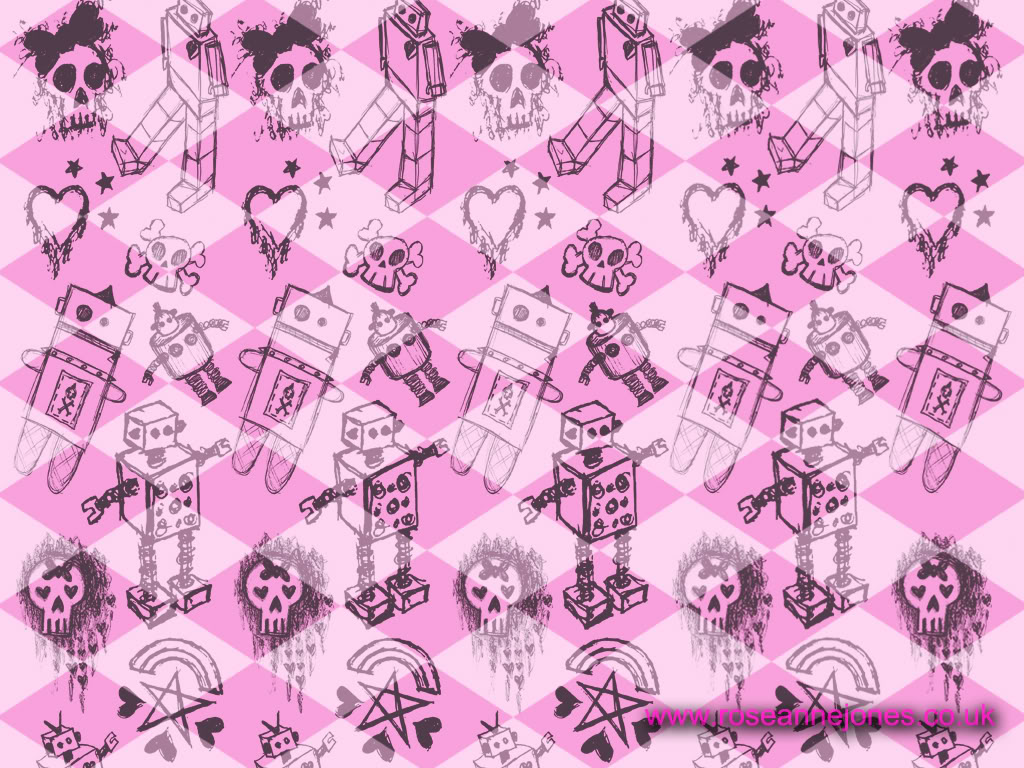 Robot e teschi rosa, 1024x768 HD, Laptop
