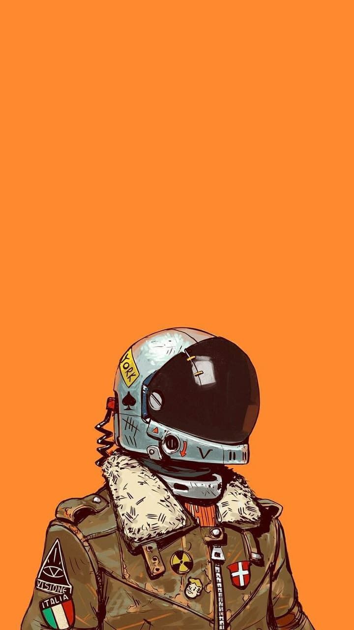 Astronauta illustrato sfondo arancione, 720x1280 Full HD Verticale, Smartphone