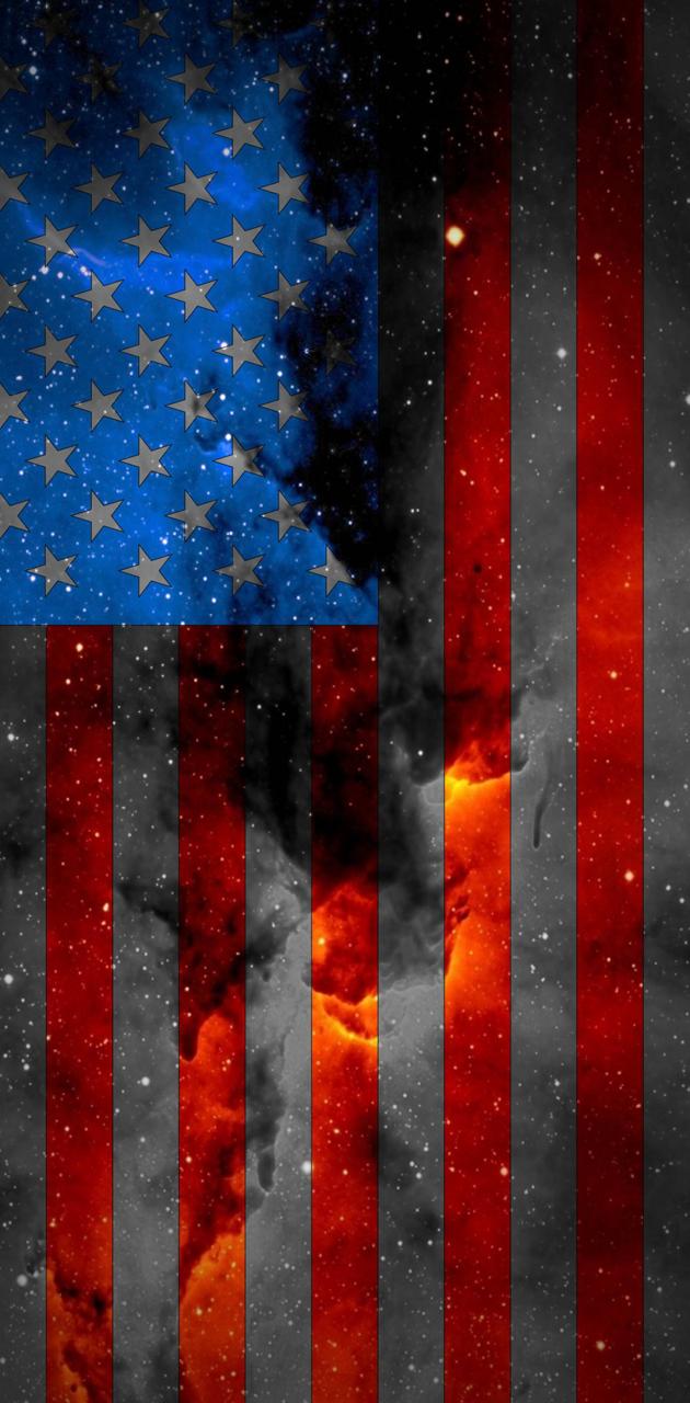 Bandiera americana con nebulosa, 630x1280 Verticale, OnePlus