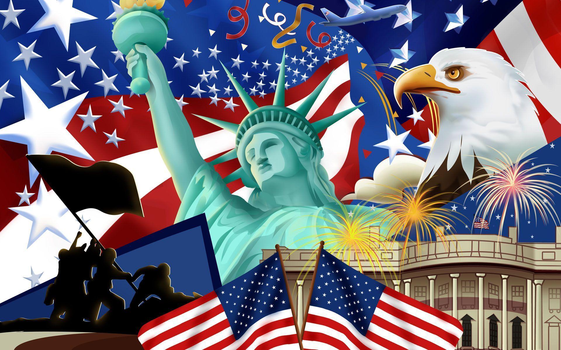 Statua della Libertà e bandiera USA, 1920x1200 Full HD+, Desktop