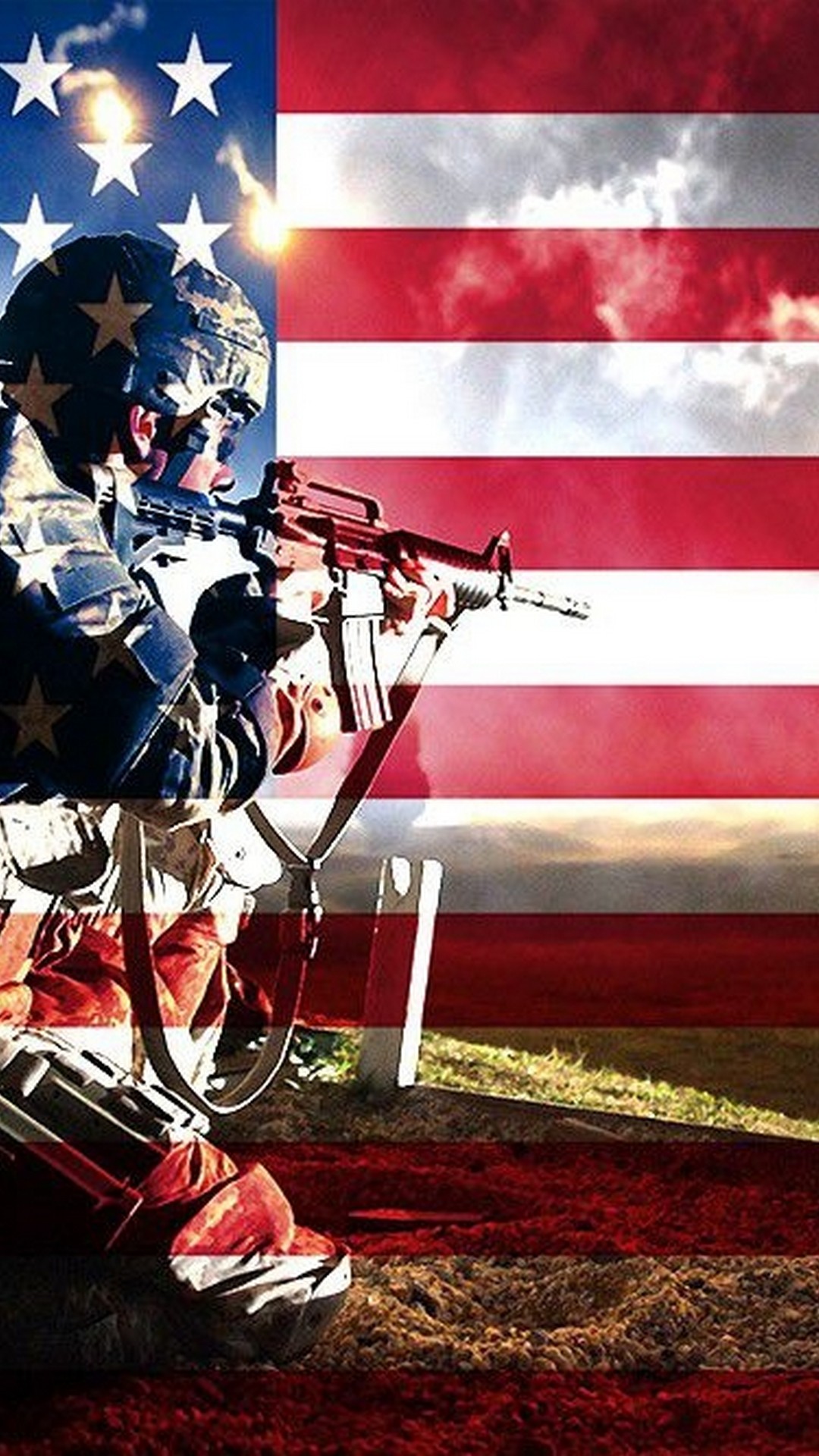 Soldato con bandiera americana, 1080x1920 Full HD Verticale, Smartphone