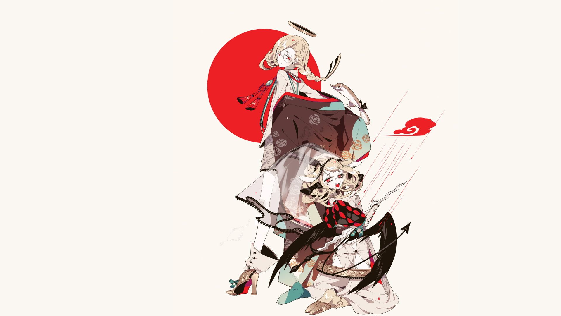Personaggio anime con sole rosso, 1920x1080 Full HD, PC