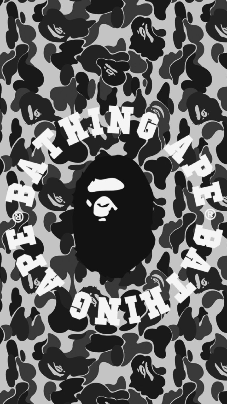 Logo BAPE camouflage nero, streetwear giapponese, 750x1334 Full HD Verticale, iPhone