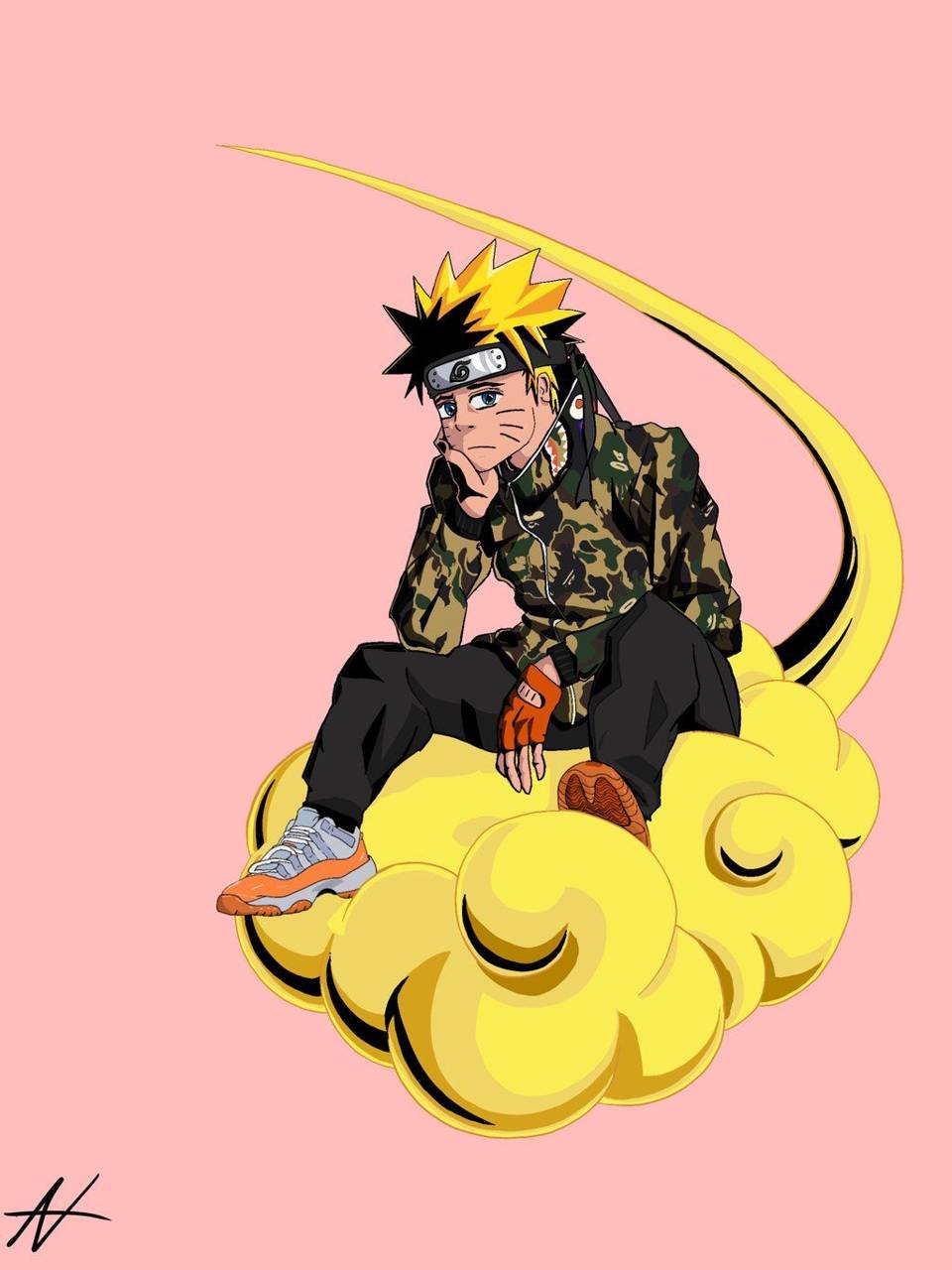 Naruto BAPE seduto su nuvola, streetwear giapponese, 960x1280 Full HD Verticale, iPhone