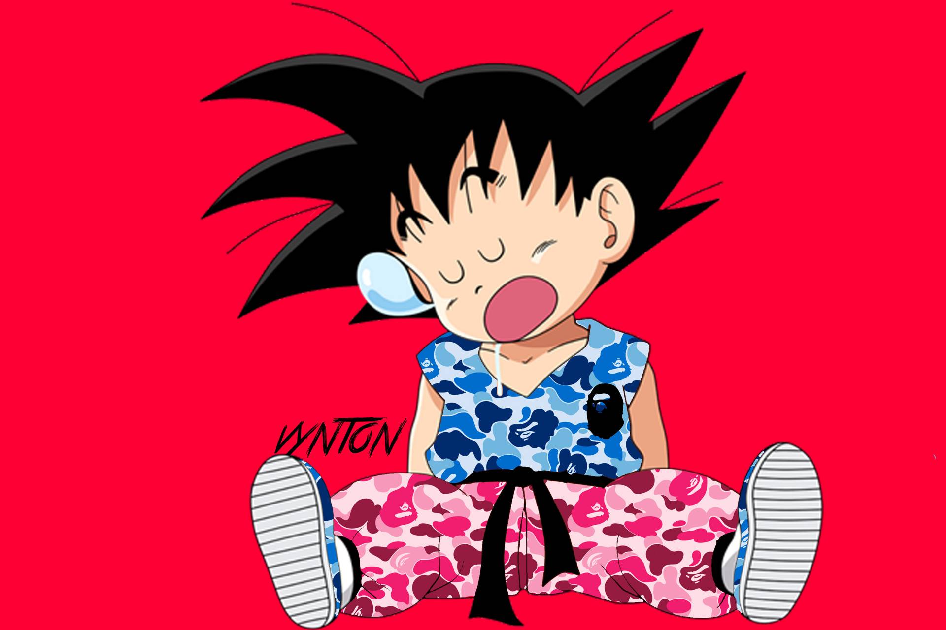 Baby Goku BAPE camo, sfondo rosso, Dragon Ball, 1920x1280 WUXGA, Desktop