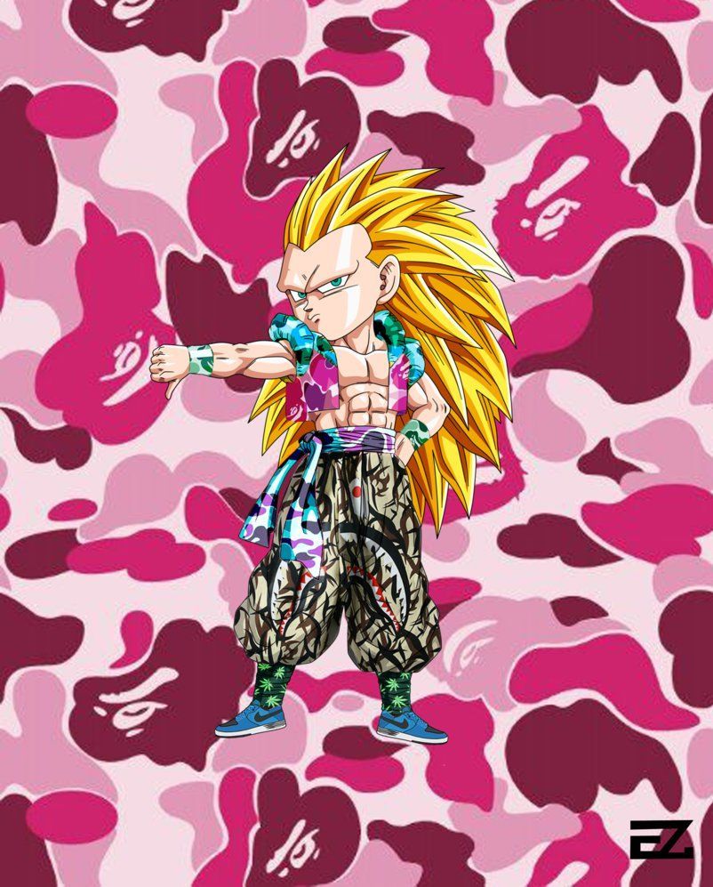 Goku Super Saiyan camo rosa BAPE, 802x997 Full HD Verticale, iPhone