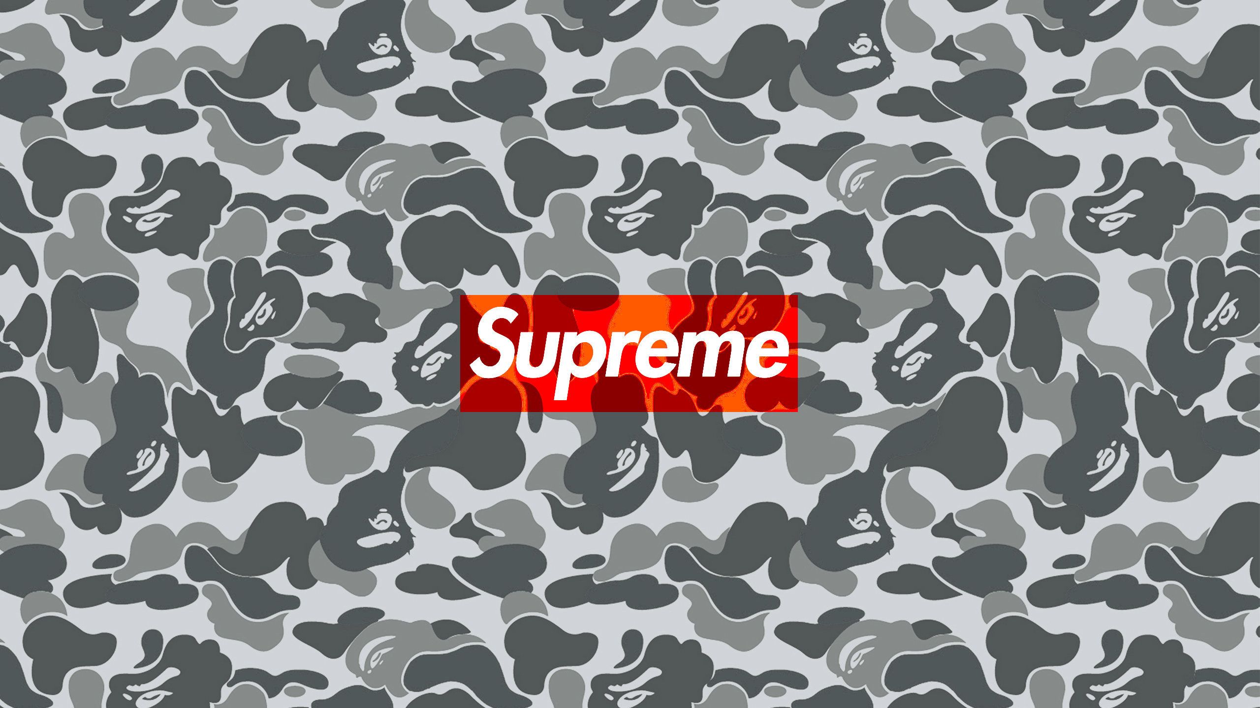 Camouflage BAPE con logo Supreme, streetwear giapponese, 2560x1440 QHD, Laptop