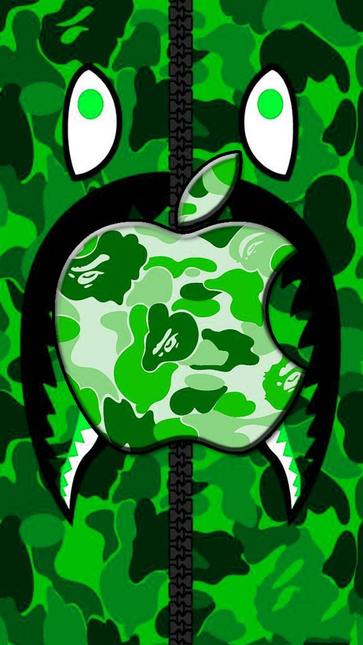 Logo Apple camouflage verde BAPE, azienda tech, 720x1280 Verticale, Mobile