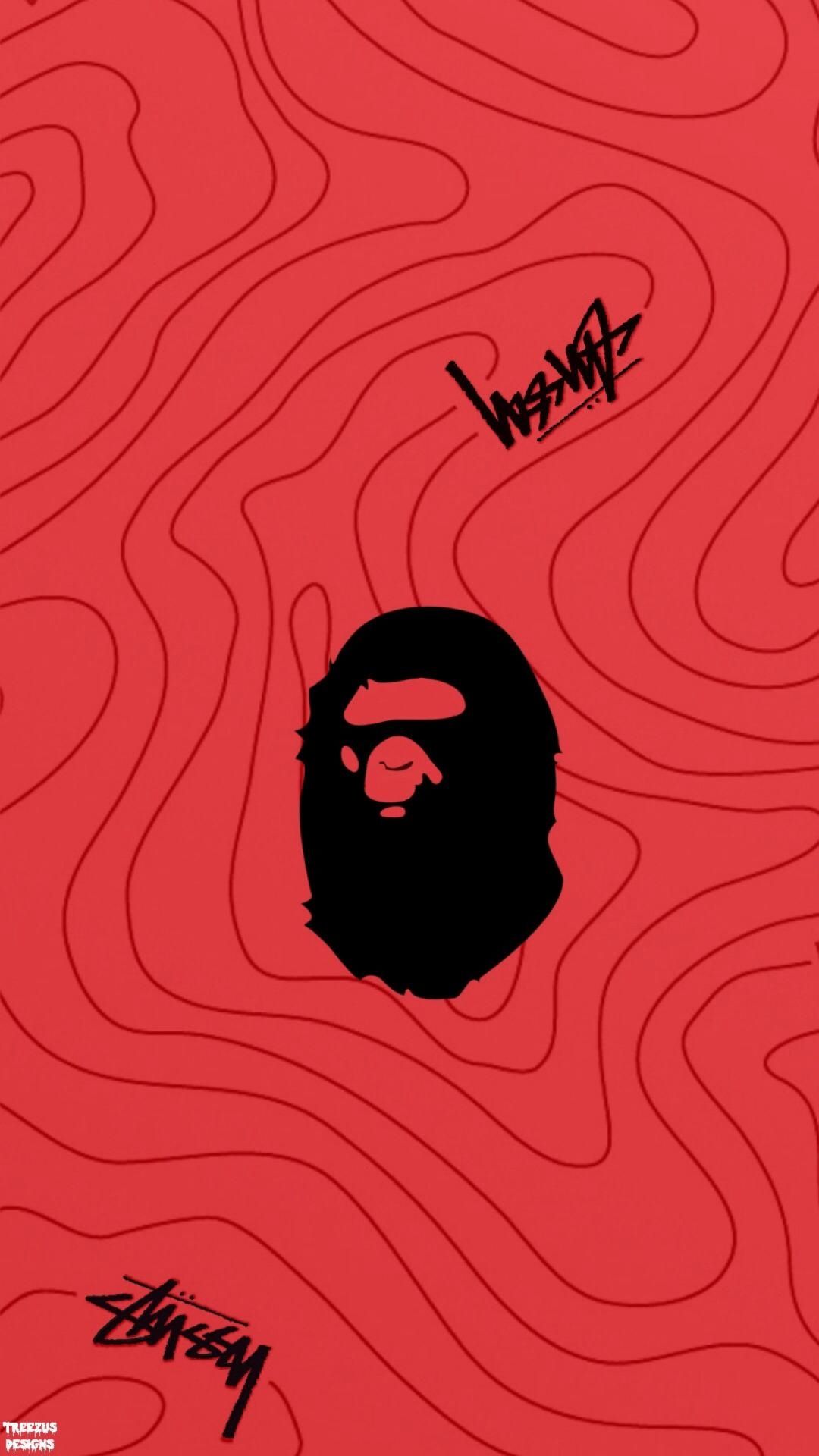Testa scimmia BAPE nero rosso, 1080x1920 Verticale, Samsung Galaxy