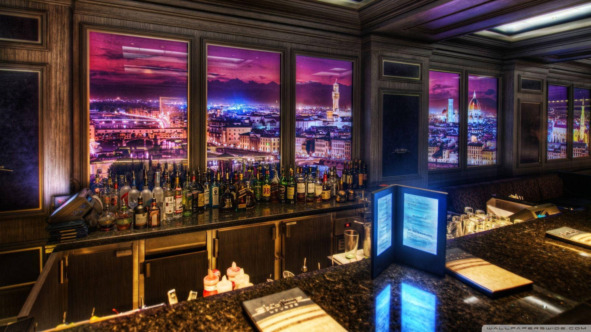 Bar hotel con vista città notturna, 1920x1080 Full HD, Desktop