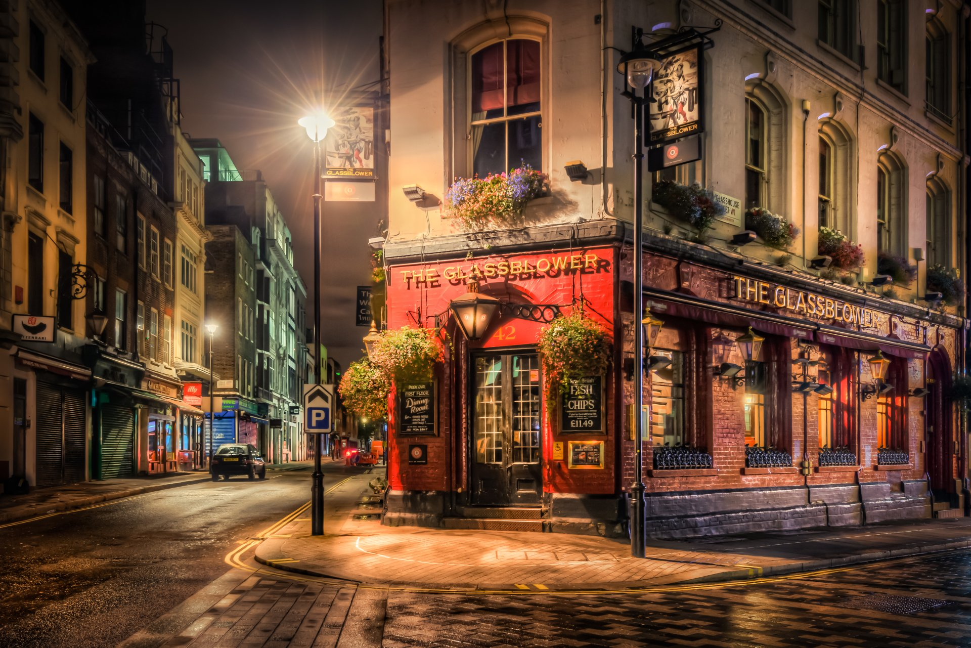 Pub inglese di notte, 1920x1281 Full HD+, Laptop