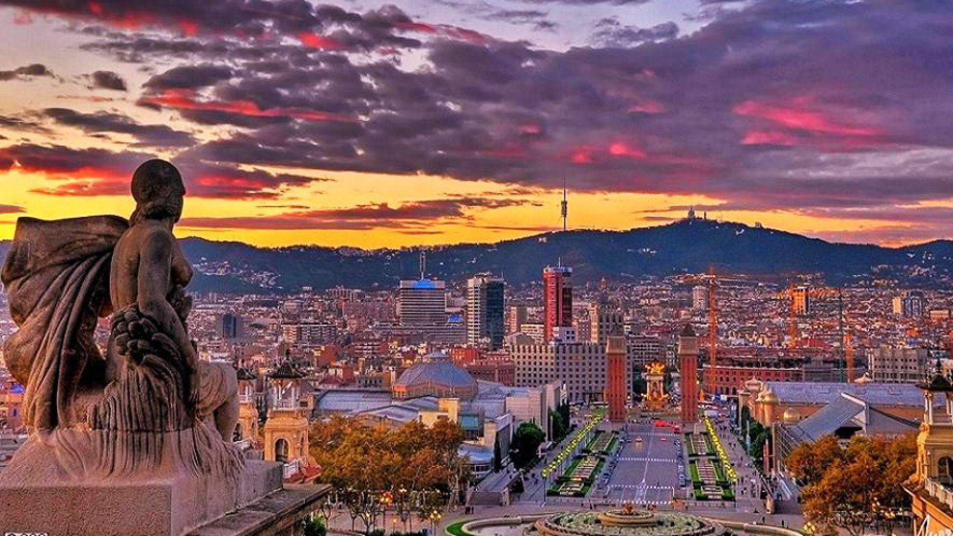 Vista panoramica Barcellona al tramonto, FC Barcelona, 1920x1080 1080p, Desktop