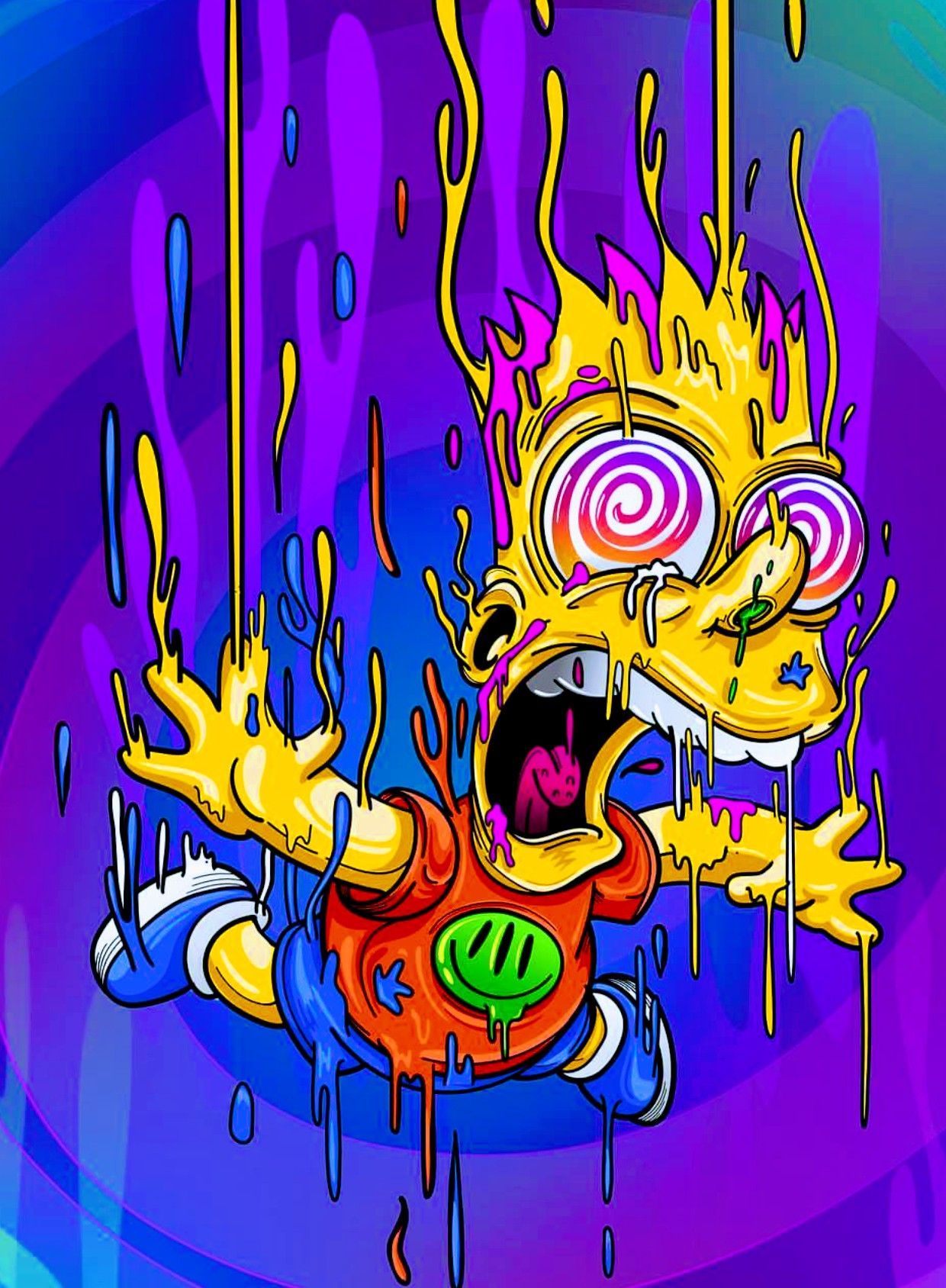 Bart Simpson psichedelico dripping, 1240x1688 Verticale, Mobile