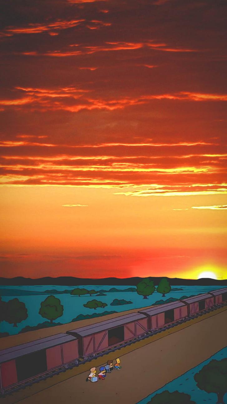 Bart Simpson tramonto treno, serie animata, 728x1294 Full HD Verticale, iPhone Plus