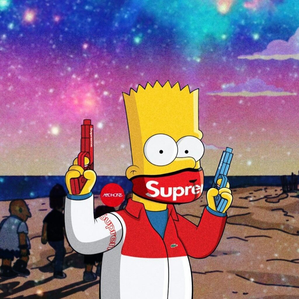 Bart Simpson con maschera Supreme, New York, 1024x1024 HD, PC