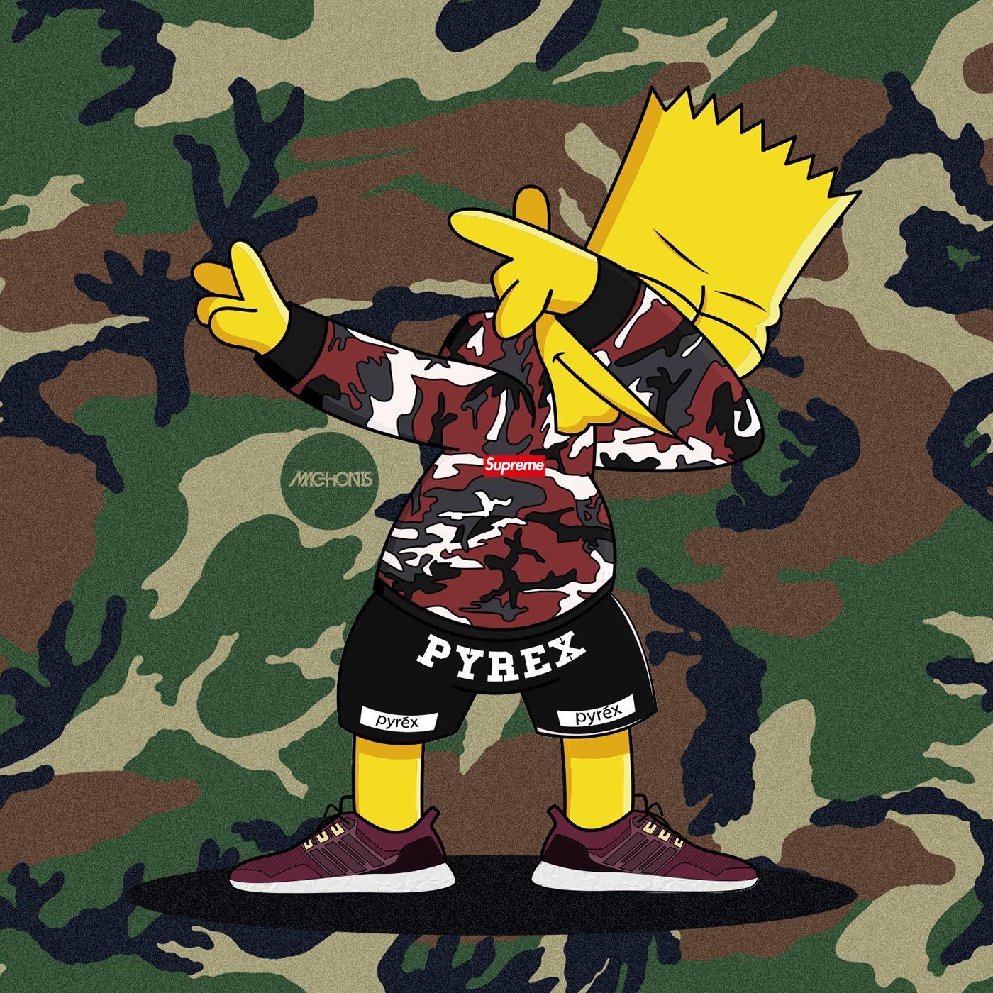 Bart Simpson dab camo Supreme, streetwear, 1400x1400 HD, Desktop