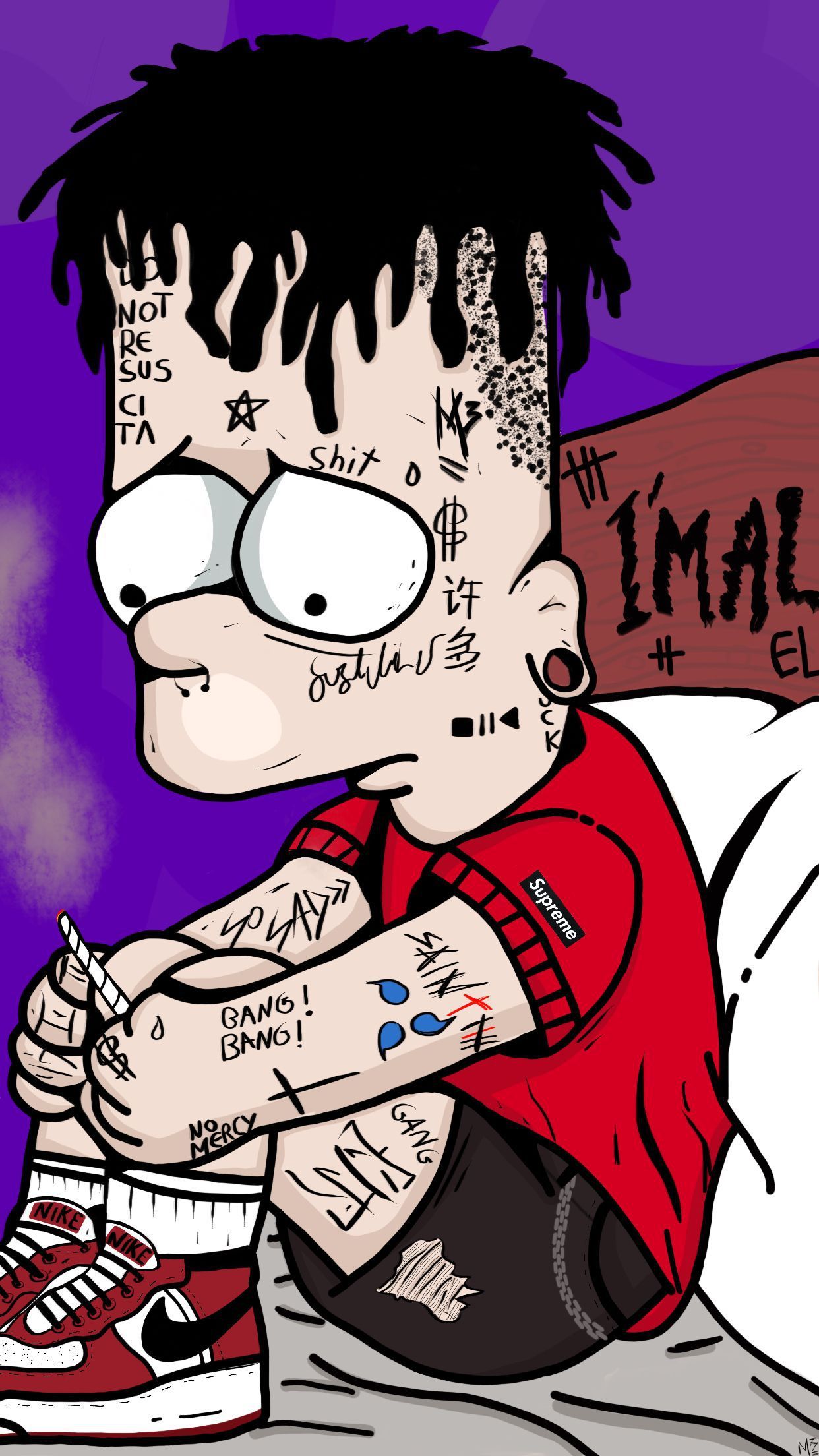 Bart Simpson tatuato Supreme, 1242x2208 Verticale, Telefono