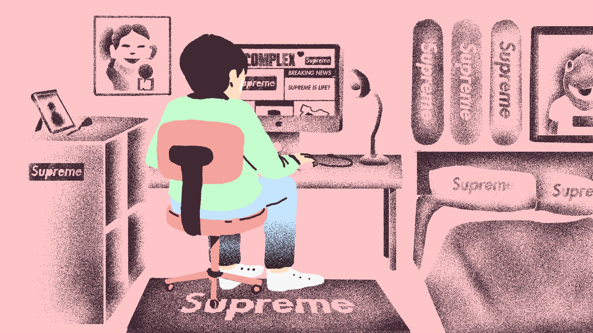 Bart Simpson Supreme scrivania rosa, streetwear, 1920x1080 Full HD, Desktop