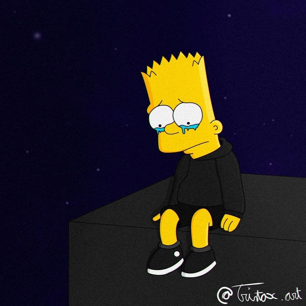 Bart Simpson triste seduto notte, serie animata, 1000x1000 HD, Desktop
